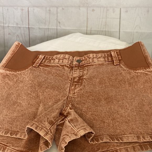 Isabel Maternity Size 8 MIDI Shorts with Side Panels Orange-Brown Peachy Color - Picture 2 of 7